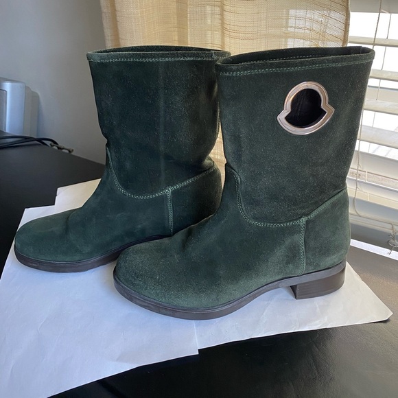 Moncler Green Suede Women's Boots 36-6 mid calf bootie heels slip ons - Picture 1 of 11